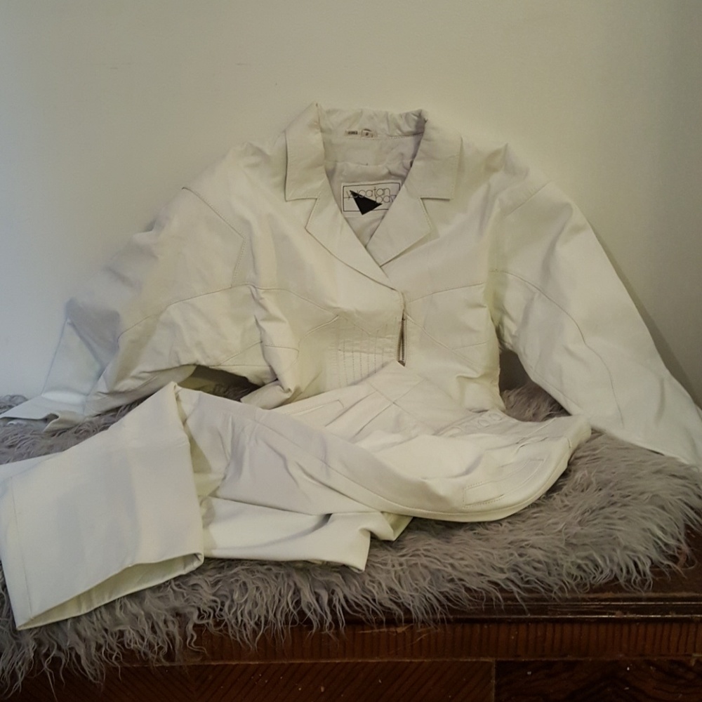 White Leather Jacket and Pants